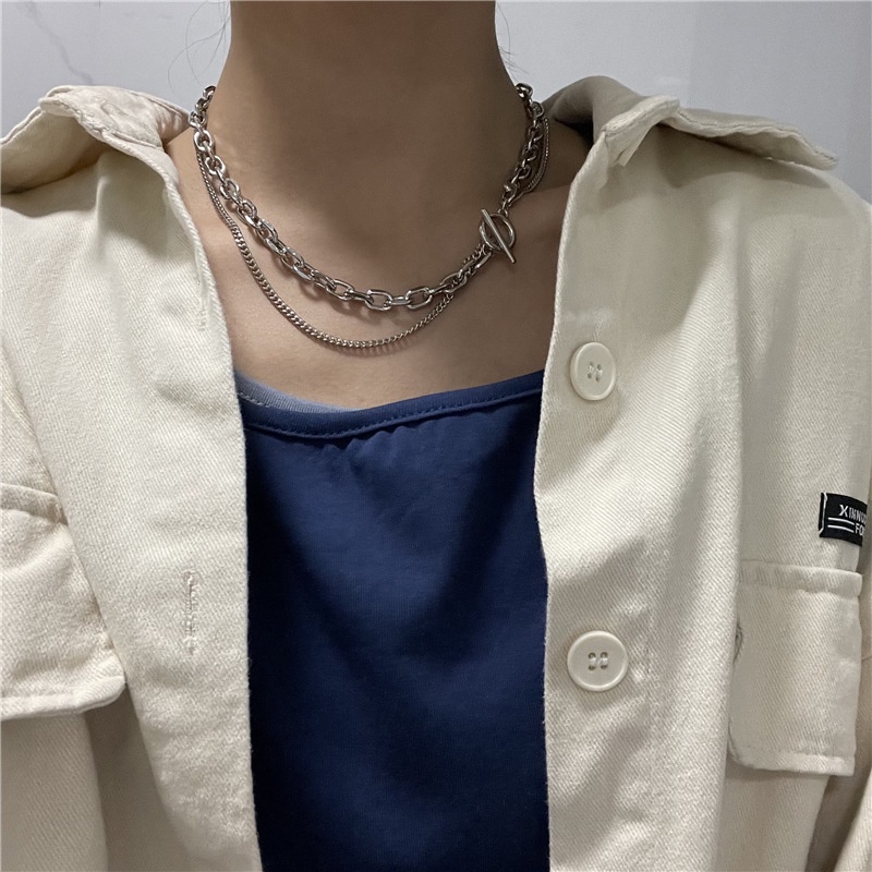 Dây Chuyền Thép Titan Hai Lớp Phong Cách Hip Hop Cổ Điển