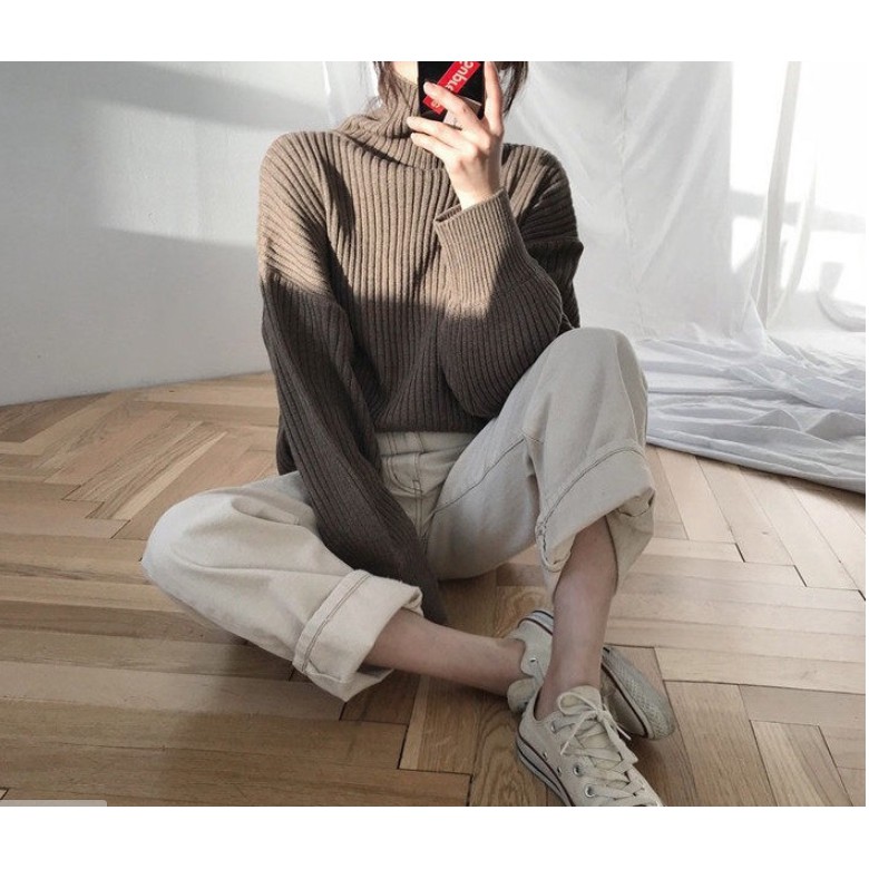 Áo sweater thời trang thiết kế cổ lọ phong cách giản đơn cho nữ | BigBuy360 - bigbuy360.vn