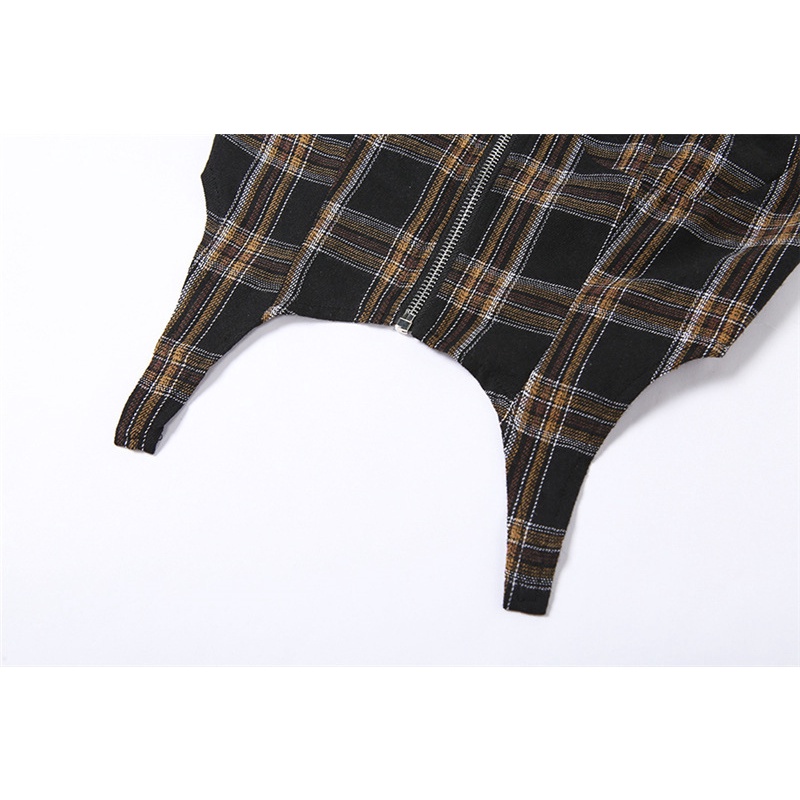 Áo Tank Top Dây Khóa Kéo Họa Tiết Kẻ Ô Thời Trang Dành Cho Nữ