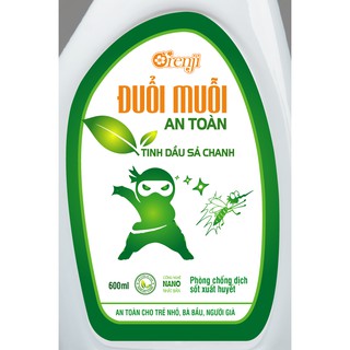 Orenji - Đuổi muỗi an toàn hương sả chanh Ninja xanh, công nghệ nano Nhật, an toàn trẻ em, phụ nữ có thai 600 ml