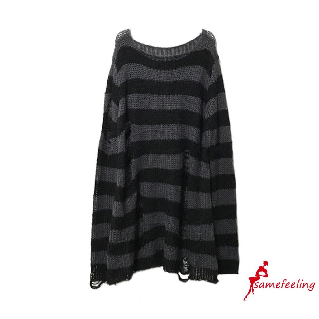 Áo len tay dài cổ tròn họa tiết kẻ sọc màu sắc thời trang cho nữ