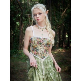 Áo hoa retro Pháp , corset hai dây sang chảnh quyến rũ chất thổ cẩm dệt chắc chắn hàng Quảng Châu