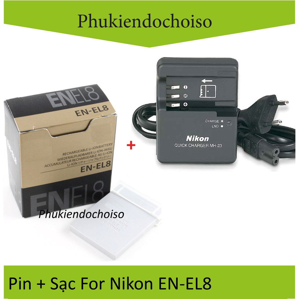 Bộ pin sạc thay thế 1 Pin 1 Sạc máy ảnh Nikon EN-EL8