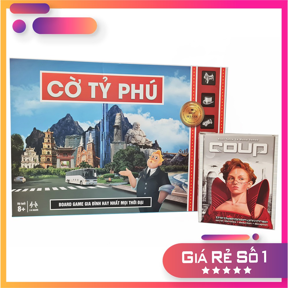 [COMBO 2 IN 1] Đồ chơi Cờ Tỷ phú loại xịn bản Tiếng Việt + Game nhập vai trí tuệ Coup [SIÊU RẺ]