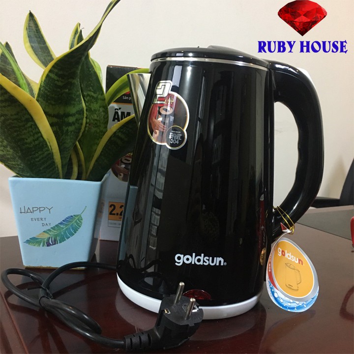 Ấm siêu tốc Goldsun 2 lớp PHIẾU BẢO HÀNH 12 THÁNG, dung tích lớn 2.2 lít - Ruby House