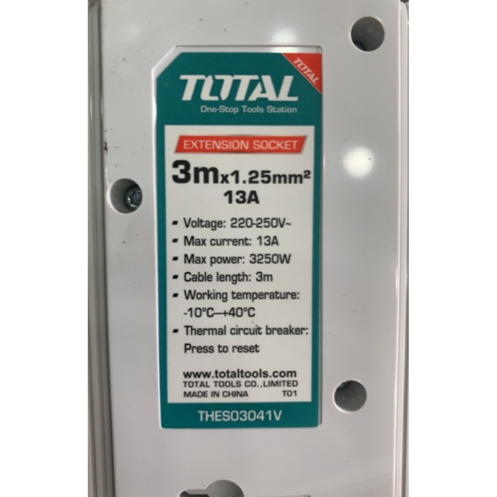 Ổ Cắm Điện Đa Năng TOTAL THES03041V 4 ổ cắm công tắc riêng 13A tải 3250W Dây đồng 3m chống cháy, quá tải, chống giật