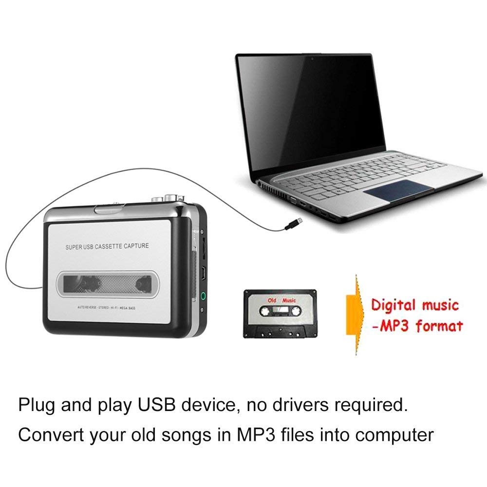 Máy Ghi Âm Băng Cassette Di Động Với Máy Ghi Âm Vii USB Tương Thích Với Laptop Và PC Băng Chuyển Đổi Cas
