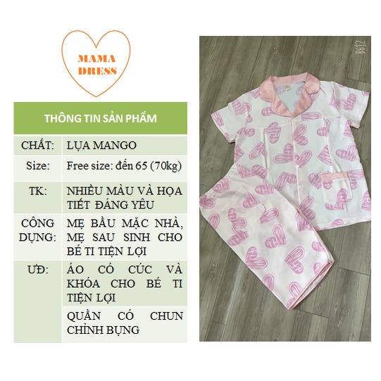 Bộ bầu Pyjama mặc nhà đẹp rẻ Đồ cho mẹ sau sinh cho con bú chất lụa MANGO cao cấp phù hợp đi dạo B17