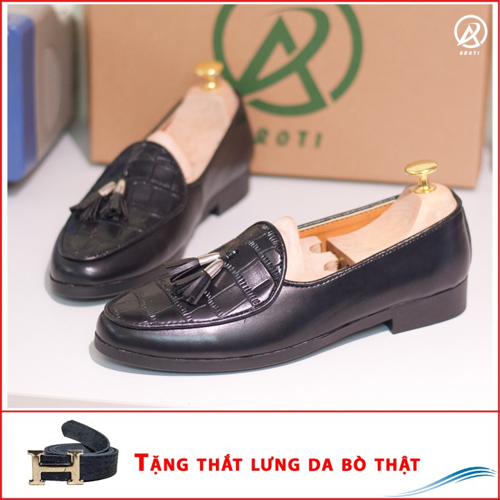 [Shop Uy Tín] Giày Lười Nam Chuông Vàng Vân Da Bụng Cá Sấu Rất Sang Trọng - M507(TL)- Kèm Thắt Lưng Da Bò Handmade