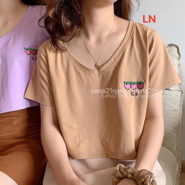 Áo croptop cổ tim logo 3 quả đào DA865