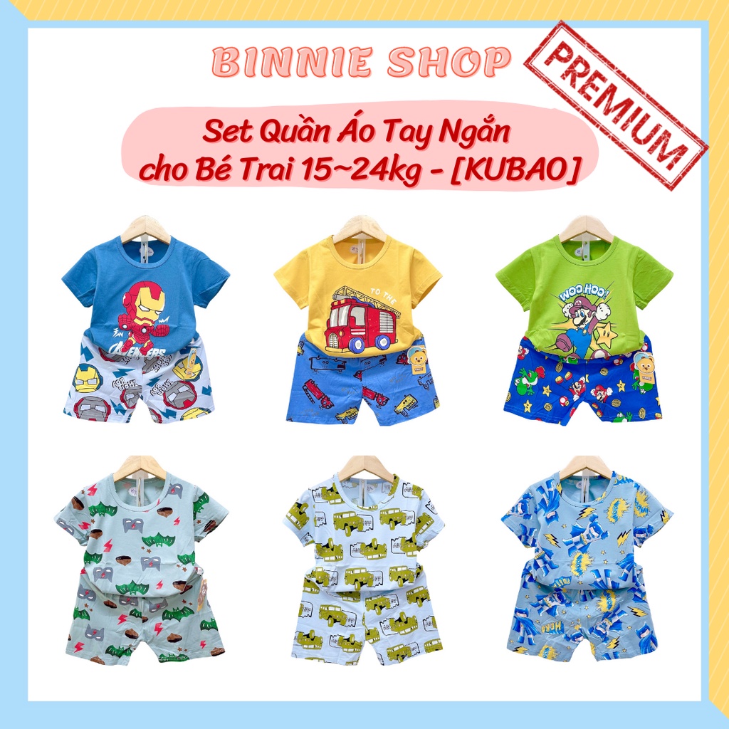 Set quần áo tay ngắn bé trai 15-24kg (3-6 tuổi) chất thun cotton xuất hàn mịn mát Đồ bộ bé trai BINNIE SHOP KTT3