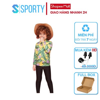 Đồ bơi trẻ em dài tay cho bé gái kèm quần dài lá xanh siêu xinh SPORTY