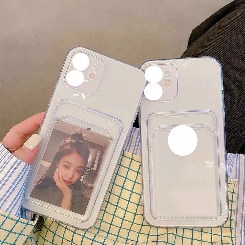 Ốp silicon trong suốt kèm ngăn đựng thẻ cho iPhone 6 đến 14 Promax
