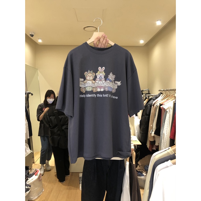 NRVP Áo thun 100% cotton tay ngắn cổ tròn dáng rộng phong cách Hàn Quốc cho nữ