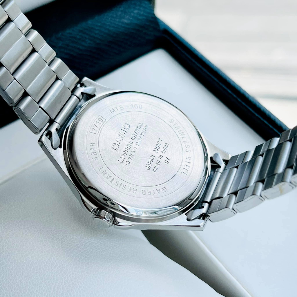 Đồng hồ nam dây thép mặt xanh Casio MTS 100D-2AV kính Sapphire - Pin 10 năm Bảo hành 1 năm Hyma watch