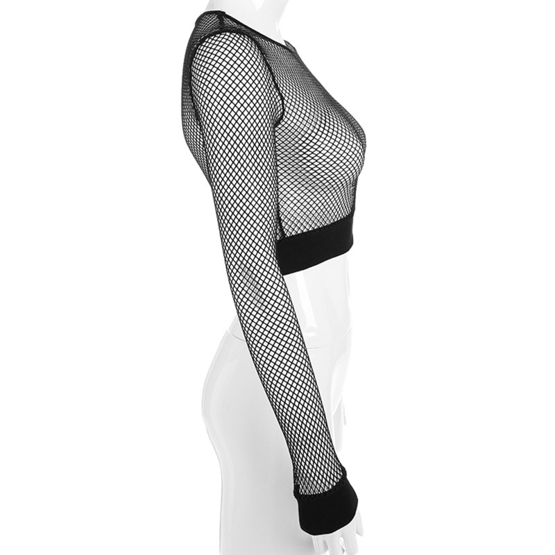 Áo Crop Top Lưới Tay Dài Xuyên Thấu Gợi Cảm Cho Nữ