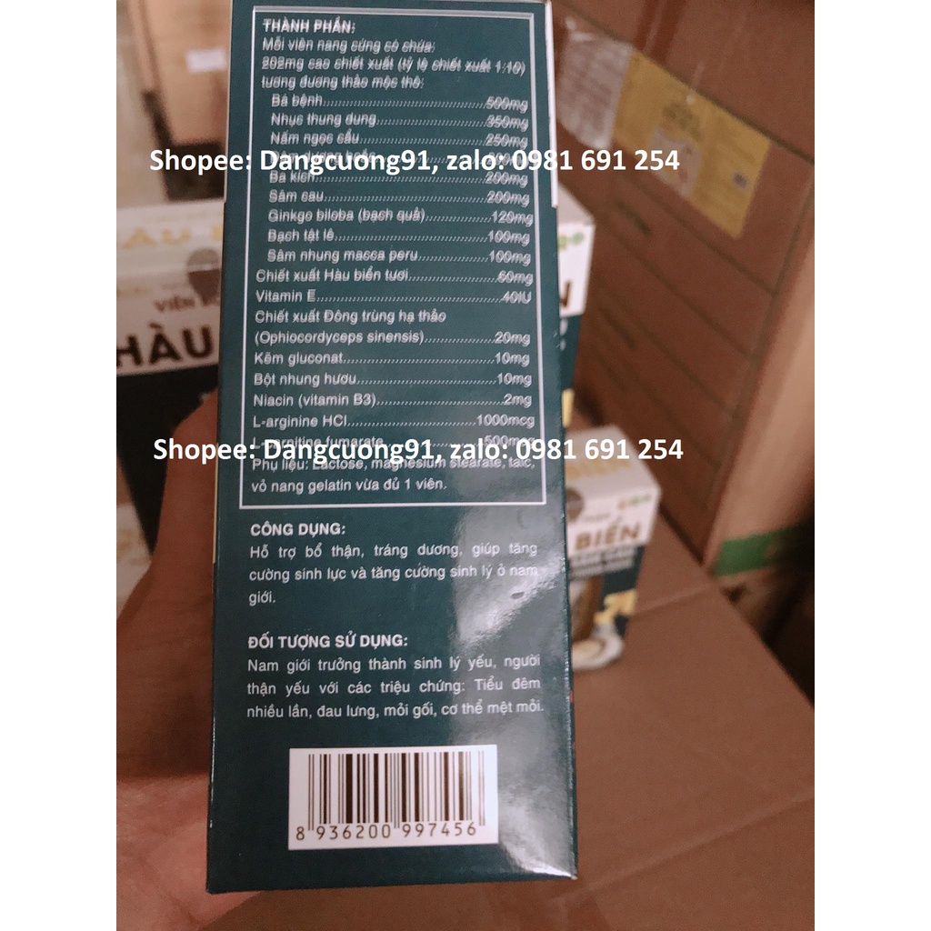 Viên Bổ Thận Hàu Biển Tinh Chất Sâm Cau, Ba Kích, Nhục Thung Dung-Bổ Thận Tráng Dương, Tăng Cường Sinh Lực (hộp 30 viên)
