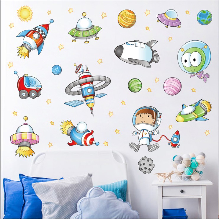 Decal dán tường cho bé trai ⚡ FREESHIP ⚡ Decal vũ trụ, tên lửa trang trí phòng siêu đẹp AmyShop