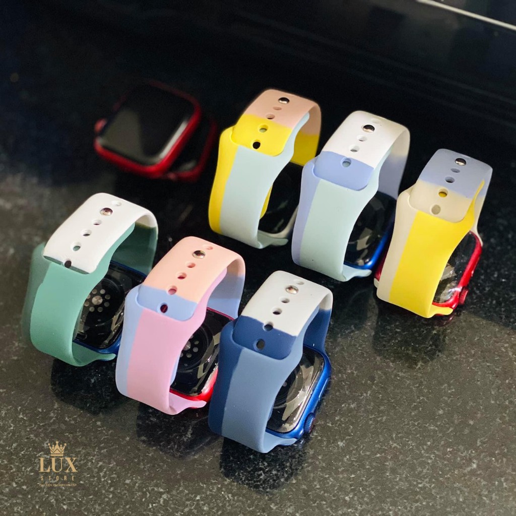 Dây Sport silicon phối màu dành cho Apple Watch đồng hồ thông minh Series 1/2/3/4/5/6/7/SE size 38/40/41/42/44/45mm