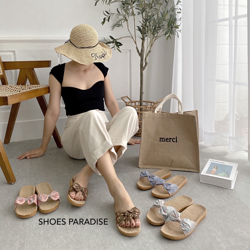 Dép Cói Nơ Bông Nhỏ Nhẹ và Êm Dễ Mang,Tiện Lợi đi Du Lich,Văn Phòng...