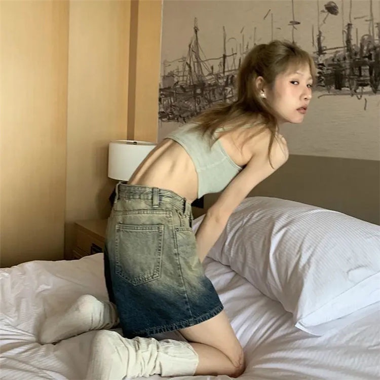 ✌Quần Short Denim Lưng Cao Dáng Rộng Màu Gradient Thời Trang Mùa Hè Cho Nữ