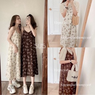 [Ảnh thật/Sẵn]Váy hoa voan lụa 2 dây Hàn quốc siêu xinh/Đầm hoa 2 dây ulzzang
