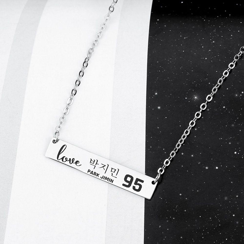 ☆YOLA☆ Fashion Nameplate Pendants Jewellery Clavicle Chain BTS ARMY Necklace Gift KPOP Bangtan Boys Rectangle Charms English Lettering