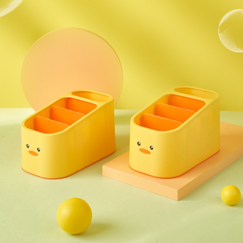 Kệ đựng bút 4 ngăn hình bạn vịt cute ống cắm bút giá đỡ điện thoại kệ mini để bàn làm việc đồ văn phòng phẩm hộp bút DKV