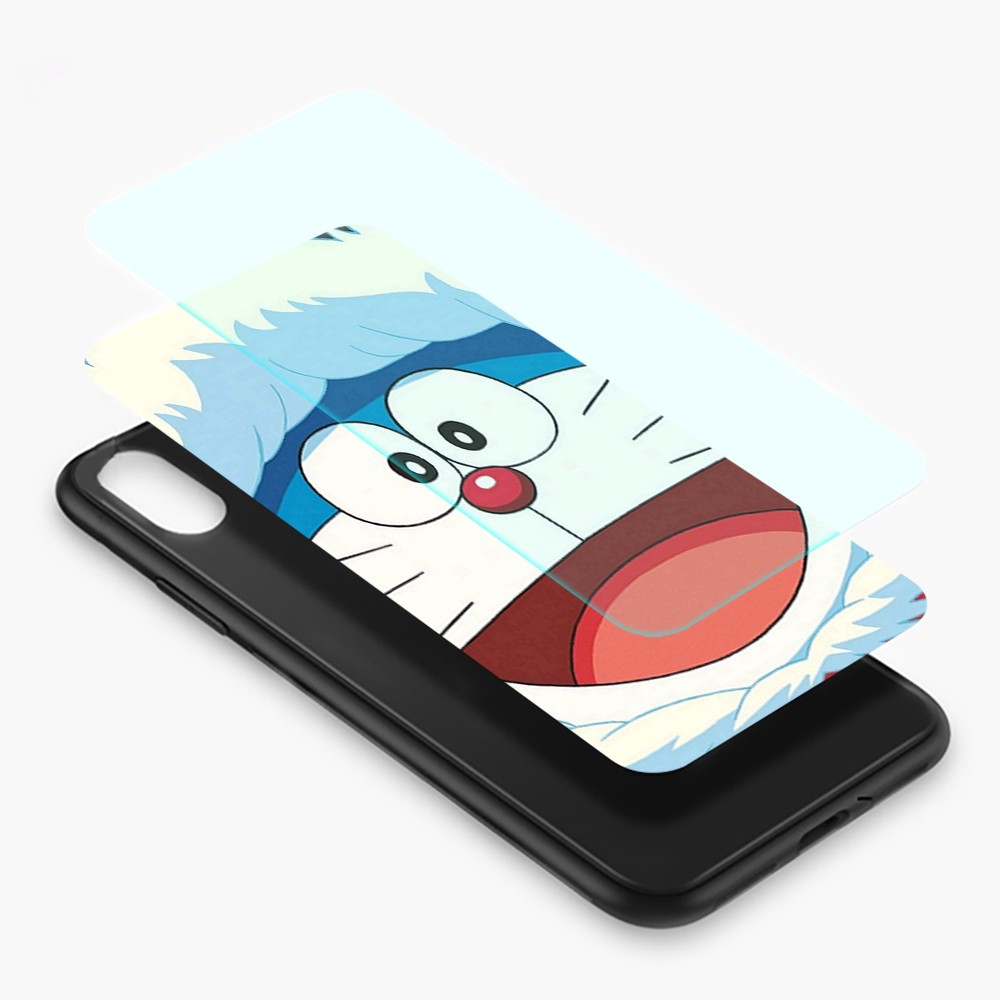 Ốp điện thoại mặt kính cường lực viền mềm vẽ hình Doraemon dành cho iPhone 6/6S/6+/6S+/7/8/7+/8+/X/XS/XSMAX/XR