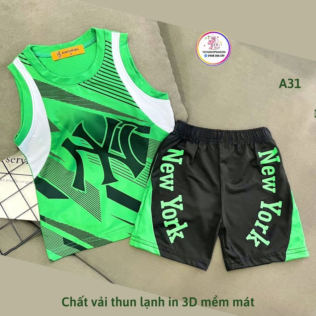 T172 Bộ đùi ba lỗ bé trai thể thao size đại thun lạnh in 3D mềm mát 20 đến 40kg