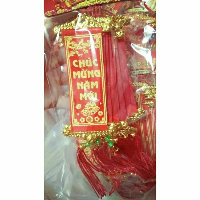 Bịch 10 cái liễn mix nhiều câu chúc,trang trí ngày tết, treo mai đào dài 28cm