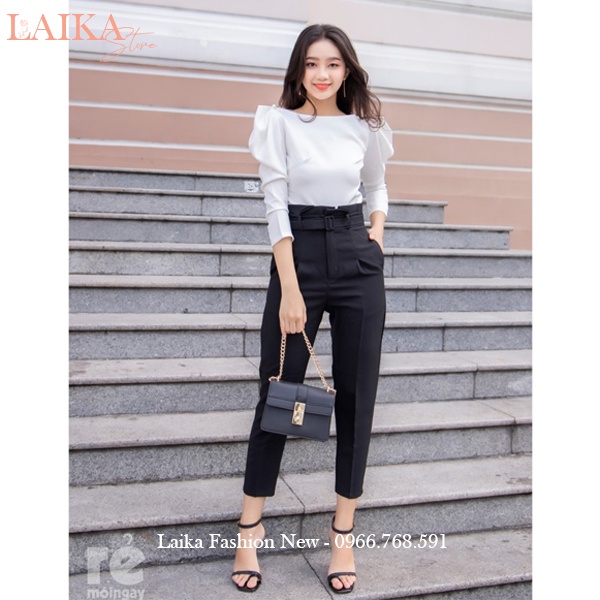 Quần baggy cạp cao bèo công sở xếp ly siêu hot màu Đen vải tuyết mưa dày dặn dáng quần tây nữ công sở đi học lưng cao