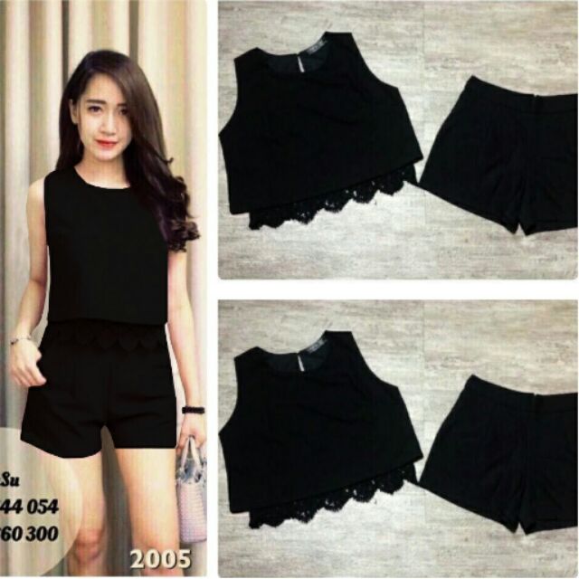 Set nguyên bộ áo sát nách ren lai quần short