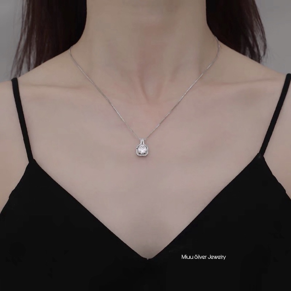 Dây chuyền bạc Miuu Silver, vòng cổ nữ mặt vuông đính đá sang trọng Lapia Necklace