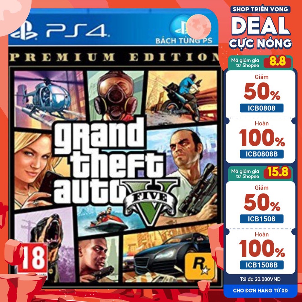Đĩa Game Grand Theft Auto V Premium Edition  cho máy Ps4 hệ asia
