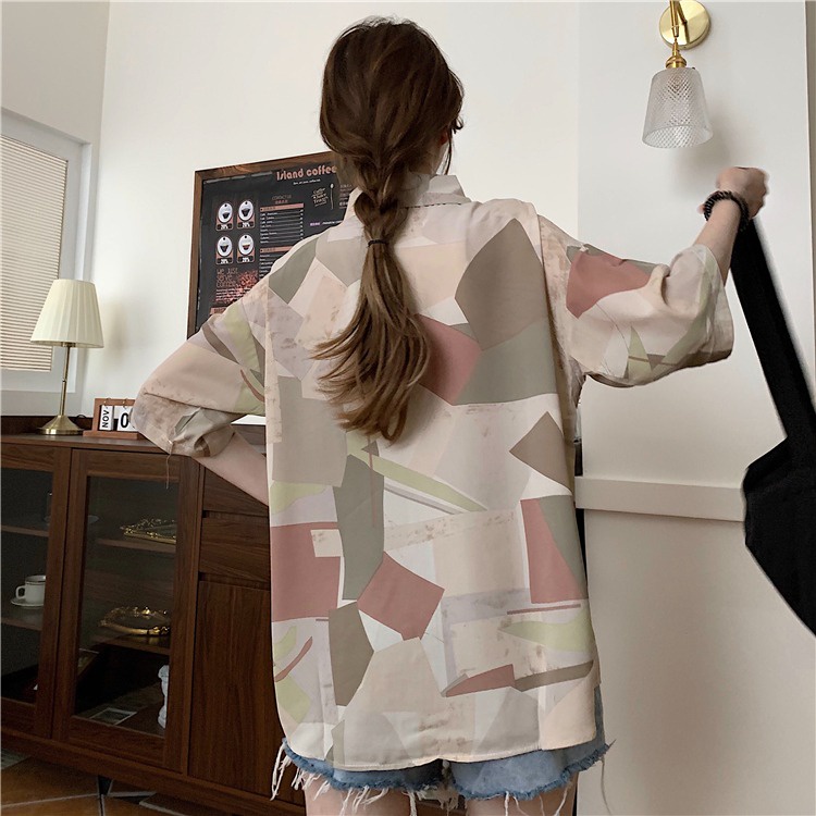 Áo Sơ Mi Tay Ngắn / Ngắn Dáng Rộng In Họa Tiết Độc Đáo Thời Trang Cho Nữ