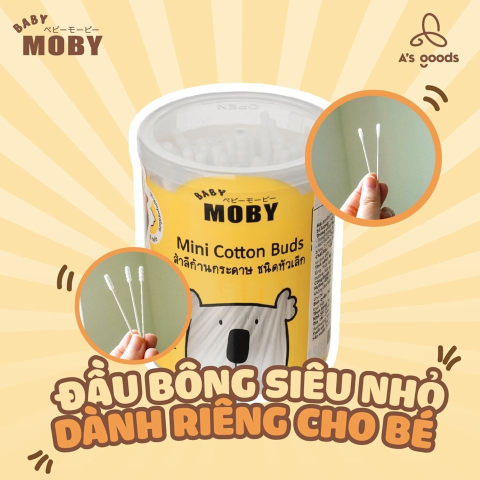 TĂM BÔNG MOBY THIẾT KẾ 2 ĐẦU TIỆN LỢI HỘP 150 CÁI