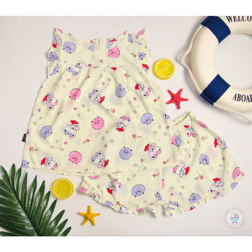 Bộ hè dễ thương cho bé gái từ 6-15kg chất liệu lanh lụa, đồ ngủ hè