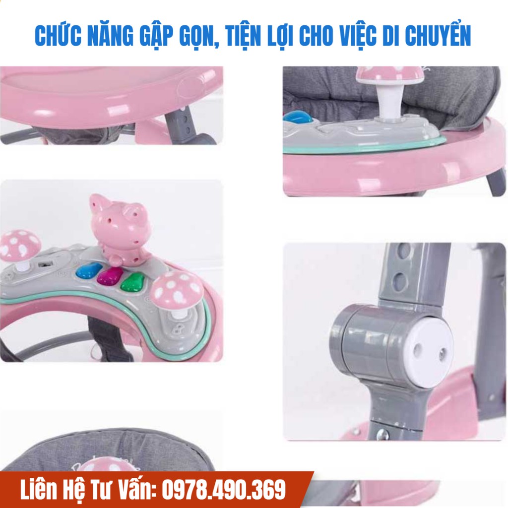 Xe tròn tập đi cho bé khung xe kim loại chắc chắn - có kèm nhạc,đèn