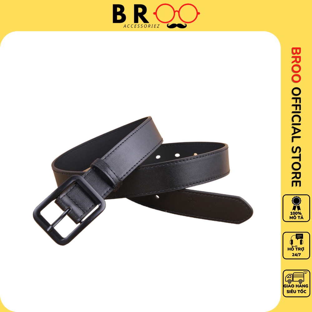 Thắt lưng da mặt chữ nhật BROO phong cách basic, dây nịt nam nữ vuông màu đen bản nhỏ 2cm made in Vietnam * * Đẹp