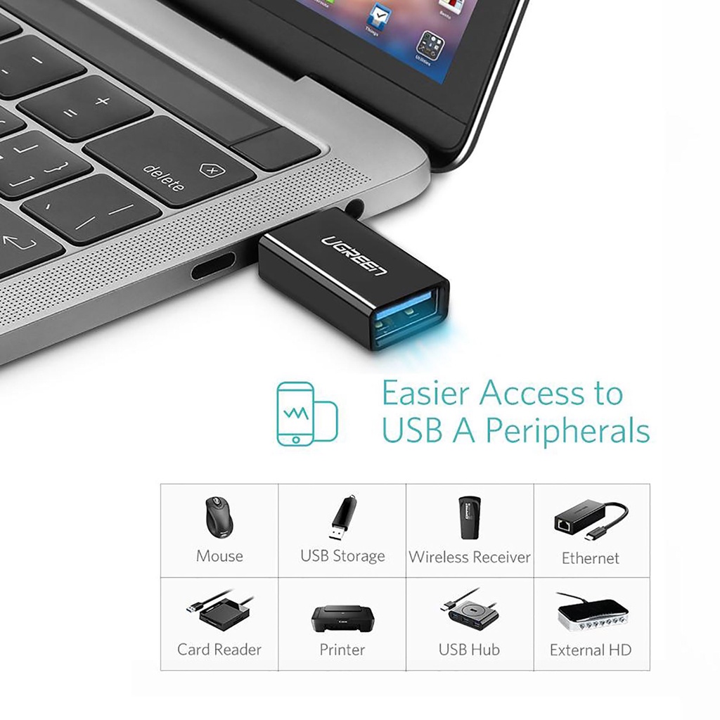 Đầu chuyển USB 3.1 Type C to USB 3.0 Type A female UGREEN 30155 - US173 Chính Hãng