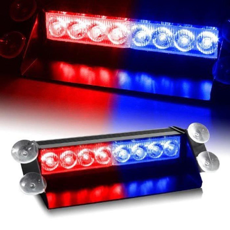 1 Đèn LED cảnh sát 8 bóng màu đỏ xanh gắn phía sau xe hơi