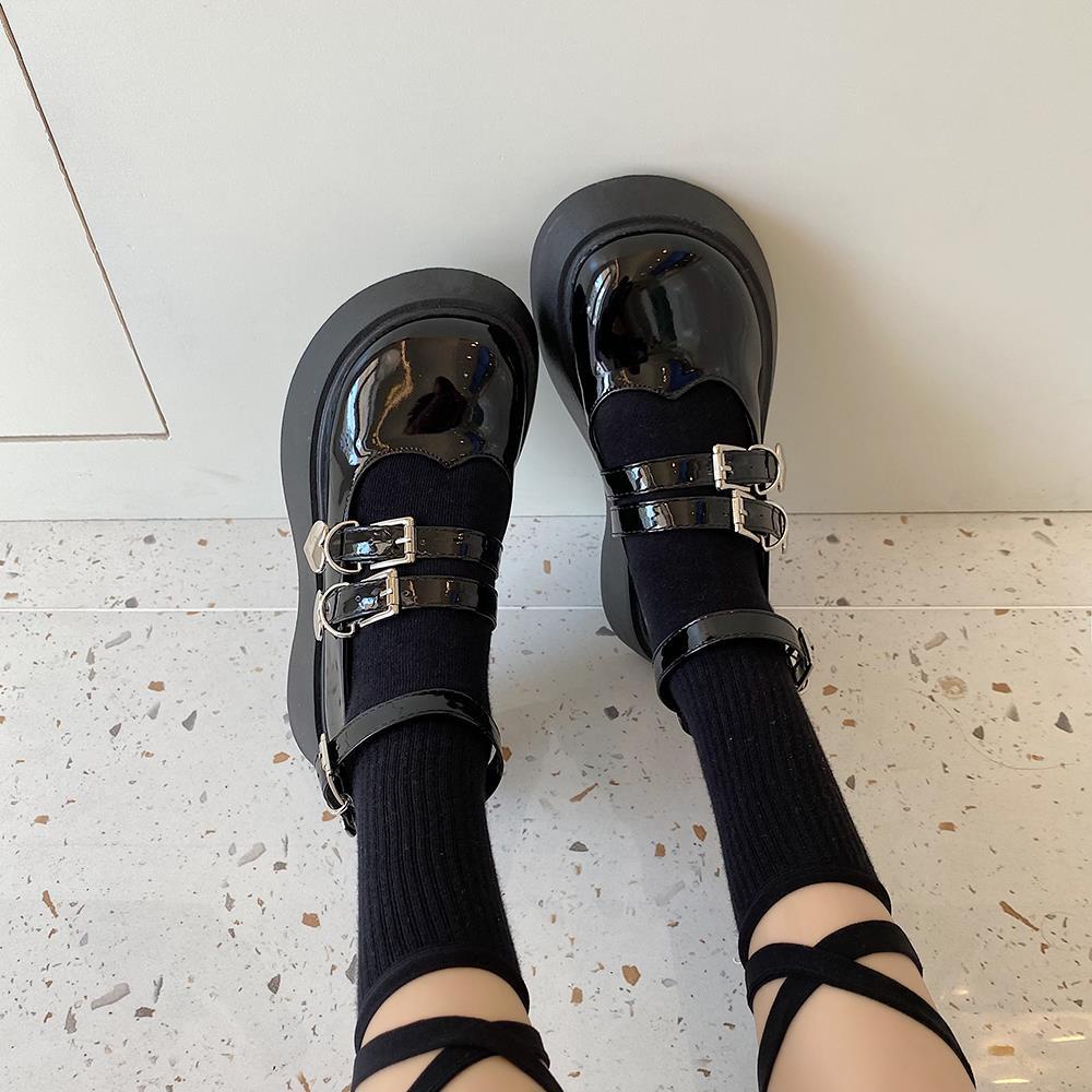 Giày Da Mũi Tròn Đế Dày Phong Cách Anh Quốc Thời Trang Mùa Hè Cho Nữ