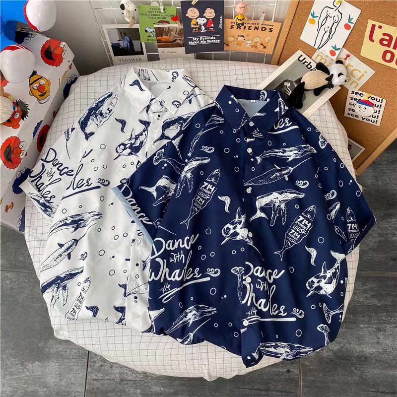 Áo sơ mi tay ngắn họa tiết hoa kiểu Hawaii trẻ trung hợp thời trang M-3XL