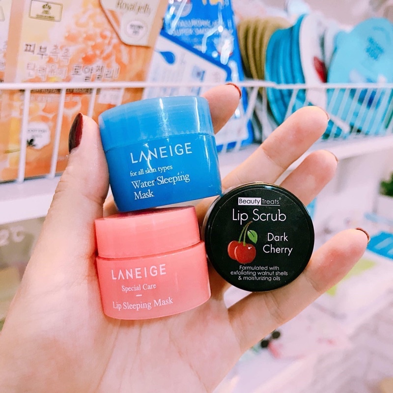 Combo mặt nạ ngủ laneige và tẩy da chết môi