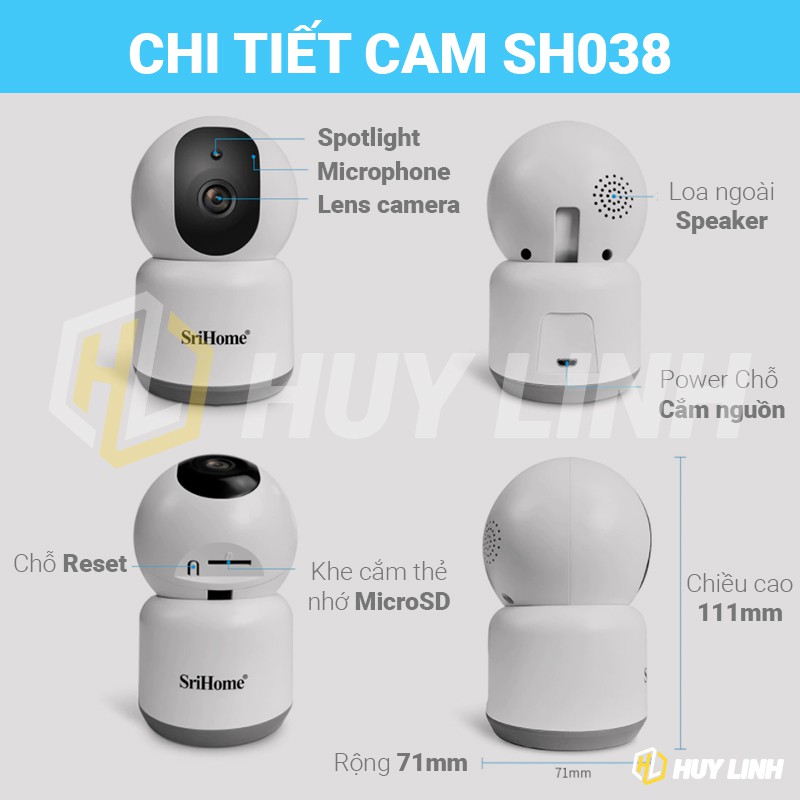 [Mã SKAMPUSHA7 giảm 8% đơn 250k]Camera Wifi Srihome SH038 4.0MP Quay đêm có màu - hỗ trợ băng tần 5G | BigBuy360 - bigbuy360.vn