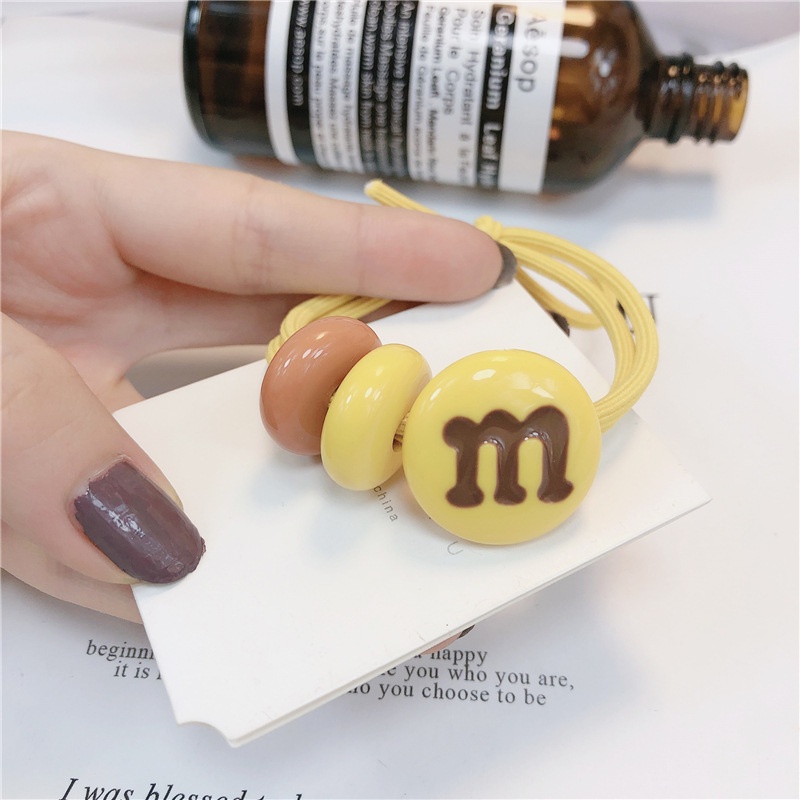 Dây Buộc Tóc Đính Hạt Đậu Và Chữ M Dễ Thương Đơn Giản Phong Cách Hàn Quốc Cho Nữ