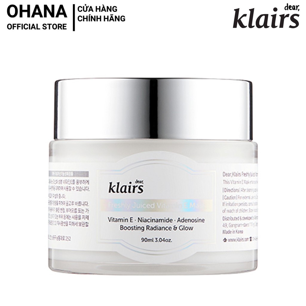 Mặt Nạ Ngủ & Kem Dưỡng Ẩm, Dưỡng Sáng Da Dear, Klairs Freshly Juiced Vitamin E Mask 90ml
