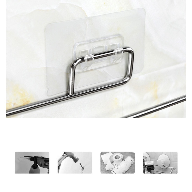 Móc Treo Giấy Vệ Sinh Khăn Lau Bếp Chất Liệu Inox, Thanh Treo Đồ Đa Năng Dán Tường Chắc Chắn
