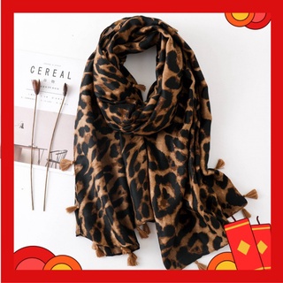 Khăn Choàng Cổ Dài Màu Be / Cà Phê Họa Tiết Da Báo